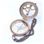 Brass Sundial Compass with Chain and Leather Case - Marine Nautical - Sun Clock - Steampunk Accessory