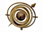 10" Antique Brass Armillary Sphere with Sundial Arrow | Vintage Celestial Globe Astrolabe | Handcrafted Nautical Maritime Décor | Engraved Zodiac Globe on Wooden Base | Home Office Desk Ornament