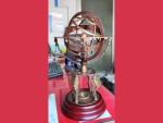 Antique Brass 18-Inch Armillary Sphere Globe Astrolabe | Zodiac Engraved Celestial Globe with Compass & Tiger Pillars | Vintage Brass Armillary Globe with Wooden Base | Nautical Home Office Decor