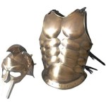 Halloween Roman Muscle Armor Breastplate Jacket Gladiator Maximum Spartan Helmet Brown