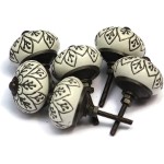 Set of 6 Vintage Theme Black and White Ceramic Knobs - Cabinet knobs - Drawer knobs - Cabinet pulls - Door knobs (Spade)