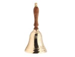 Large & Heavy Loud Gold Hand Bell for Weddings, Christmas & School – Solid Polished Brass Hand Call Bell with Wooden Handle – Vintage Service, Reception & Ceremony Bell – Handmade Brass Décor