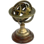 Roorkee Instruments (India) Solid Brass Demonstrational Armillary Sphere, Wooden Base Engraved Brass Tabletop, Armillary Nautical Sphere Globe, Vintage Nautical Décor 