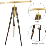 Vintage Solid Brass Nautical Port Marine Navy Telescope Single Barrel Brass Finish &amp;amp; Brown (Single Barrel Telescope (Height: 65 Inches)