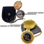 The Beatle Finder Nautical Antique Engraved Brass Compass, with Leather Carry Case, with Chain Pirates Compass, Christmas Birthday Gift Compass Camping Compass