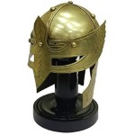 Medieval Viking Mini Brass Mask Helmet W/Stand Table Top Office Decor Gift Item | Halloween Prop 