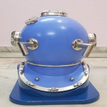 Hand Crafted Blue Copper Scuba Morse Boston Brass Diving Helmet US Navy Divers Helmet with Heavy Duty Wooden Stand