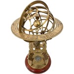 Antique Brass 18 Inches Armillary Globe Sphere Engraved with Compass on Wooden Base Home and Office Decor