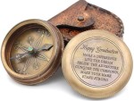 Happy Graduation Brass Compass with Leather Case – Inspirational Engraved Compass Gift for Graduates, Adventure & Travel Keepsake, Motivational Quote, Handmade Vintage Navigation Compass