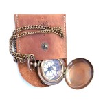 Handmade Nautical Brass Push Open Compass On Chain with Leather Case Pocket Compass Gift Compass