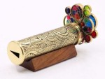 Handcrafted Brass Kaleidoscope for Adults &amp; Kids with Floral Etched Tube, Dual Turning Wheels, Wooden Stand Decorative Gift