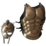 Halloween Roman Muscle Armor Breastplate Jacket Gladiator Maximum Spartan Helmet Brown