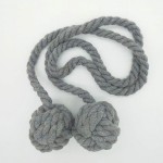 2pcs Braided Drapery Tiebacks Curtain Holdbacks Hand Knitting with Double Ball Cotton Rope Tassel - Gray